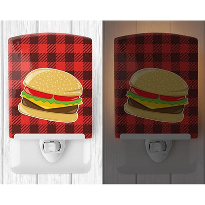 Caroline's Treasures BB8629CNL Backyard BBQ Hamburger Ceramic Night Light Compact, UL-Certified, Ideal for Bedroom, Bathroom, Nursery, Hallway, Kitchen, 6x4x3, Multicolor