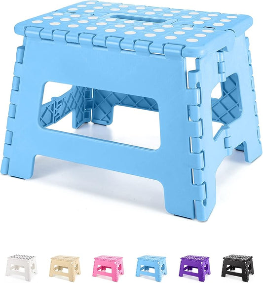 Folding Step Stool 9", Kids Step Stool, Heavy Duty Step Stools for Adults, Compact Foot Stools, Light-Weight Toddler Step Stool for Kitchen, Bathroom, Holds Up to 300 lbs (Blue)