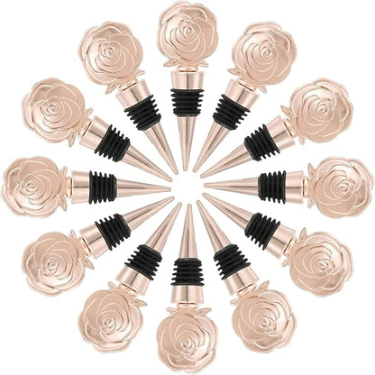 12PCS Rose Beverage Wine Bottle Stopper Wine Caps Reusable Plug Keep Wine Fresh for Birthday Wedding Bridal Shower Favors for Guests Gifts with Kraft Tags(12,Opp Rose Stopper)