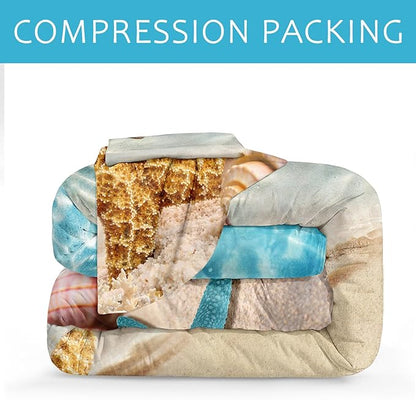 Bedbay California King Comforter Set Beach Comforter Set Starfish Marine Life Turquoise Ocean Bedding Comforter Set California King Soft Microfiber Beach Bed Comforter4 Pcs(104" Wx96 L)