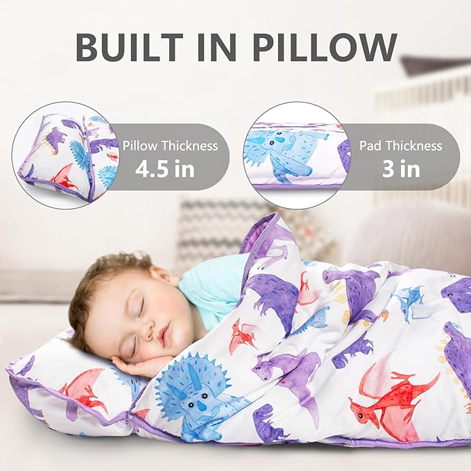 Nap Mat- Toddler Nap Mat with Pillow & Fleece Blanket- 55''*35''*3'' Nap Mat for Toddlers- Nap Mats for Preschool, Daycare