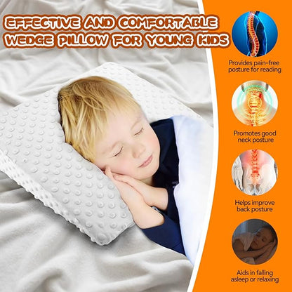 BlissfulAbode Wedge Pillow for Kids,Memory Foam for Back,Legs & Knees, Relaxation and Comfort, Soft and Breathable, Dot Texture Pillow for Reading Watching TV Gaming Sleeping, Fit for Sofa Floor Room