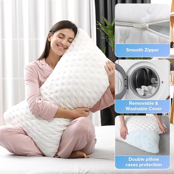 Firebrighting Side Sleeper Pillow for Neck and Shoulder Pain, Adjustable Shredded Memory Foam Bed Pillows for Sleeping,Cooling Curved Pillow with Extra Foam,Queen Size Set of 2, Washable Cover