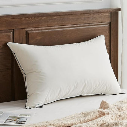 APSMILE Deep Sleep Standard Size Feather Pillows, Hotel Collection AirF™ Goose Down Pillow Inserts with Organic Cotton Cover, Medium Bed Pillows for Sleeping (White, 20"x26")