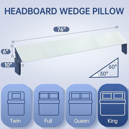 King Bed Wedge Pillow for Headboard 76"x 10"x 6" Large/Mattress Gap Filler Close The Gap (0-6")/Foam Triangle Bloster Wedge Pillow headboard for Headboard Gap Between Mattress and Headboard