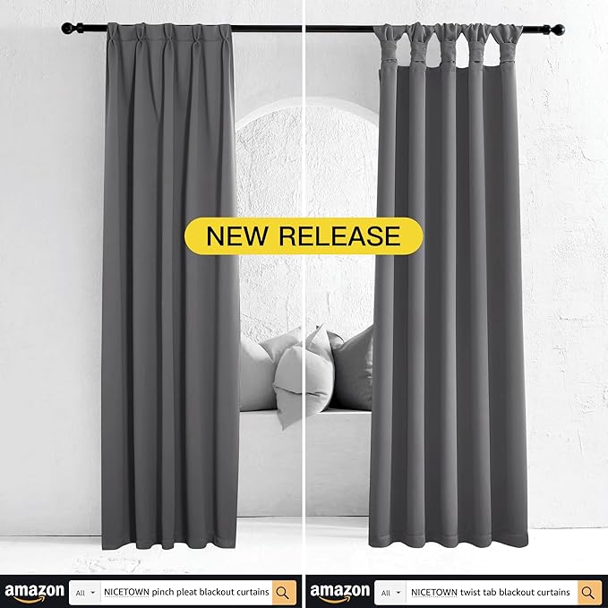 NICETOWN Grey Blackout Curtain Panels for Bedroom, Thermal Insulated Grommet Top Blackout Draperies and Drapes for Basement (2 Panels, W55 x L68-inch, Grey)