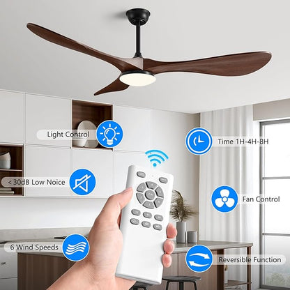 Ceiling Fan with Light and Remote,52 Inch Outdoor Ceiling Fan with 3 Blades for Patios,Modern Ceiling Fan Noiseless Reversible DC Motor 6 Speeds with 3 Color Temperature and Timer for Farmhouse
