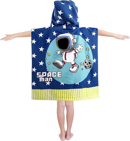 Kids Astronaut Hooded Beach Towel Boys Cute Poncho Pool Towels with Hood 24*47 in Soft Microfiber Swim Cover-ups for Kids Ages 3-10 Thick Absorbent Cotton Hooded Bath Towels Wrap Bathrobe