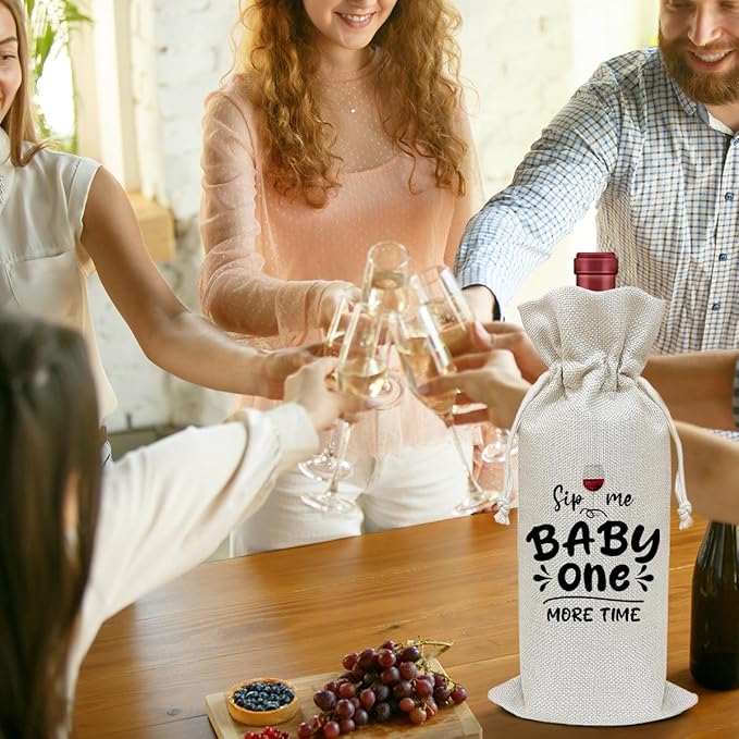 Baby Announcement Wine Bag, Pregnancy Announcement Gifts for Women New Couples Aunt Friends, Party Favor Wine Champagne Gift Bag With Drawstring -07