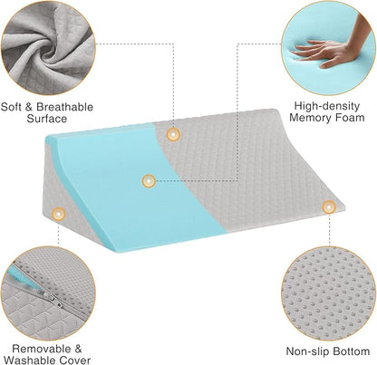 Side Wedge Pillow for Sleeping, Versatile Bed Wedge Back Pillow for Pregnancy, Back Pain, Leg Elevation and Side Sleepers, Memory Foam Body Positioner with Cover, Anti-Slip Base, Grey