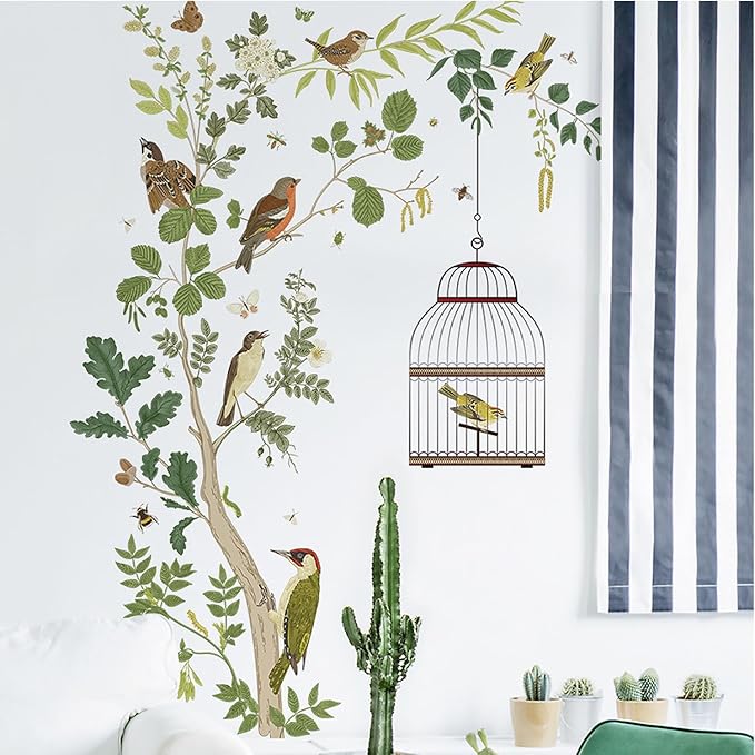 Branch Vine Birdcage Wall Sticker Hanging Grey Vine Wall Decals Decals Branch Vine Wall Decals DIY Art Decor for Bedroom Study Living Room TV Wall