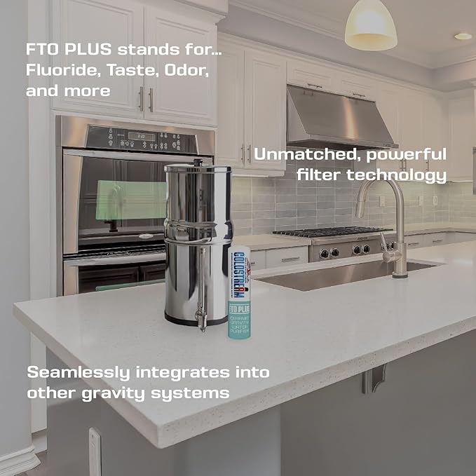 FTO+ Water Filter Cartridge - Dependable Gravity Water Filter for Easy Installation as a Berkey Water Filter Replacement - Ceramic Gravity Water Filter For Stainless Steel Systems