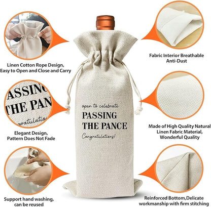 Passing The PANCE Gifts Wine Bag For Students Friend Doctor Nurse Practitioner, Med School Farewell Graduation Party Decoration, Reusable Burlap Wine Bag, Open To Celebrate Passing The Pance