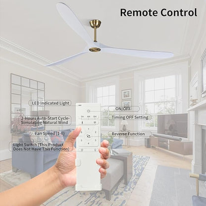 Bigzone 88" Indoor Ceiling Fans Without Lights With Remote Control, DC Motor Quiet Energy Saving,3 White Balsa Wood Blades,Outdoor/Indoor Ceiling Fan With Reversible Blades
