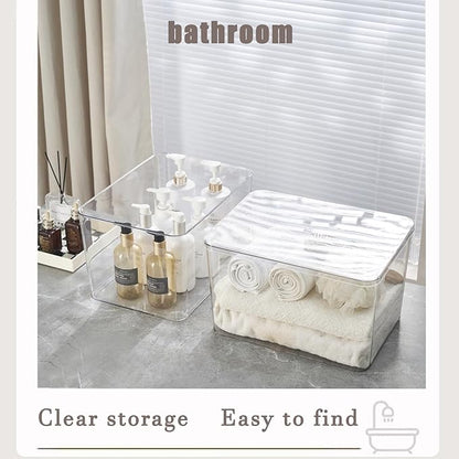 Clear plastic storage bins with LIDS-4packs,storage containers for snacks, cosmetics, books, dog food, Storage Organizer for Nursery，Kitchen, Living room,Bedroom, Bathroom, Office