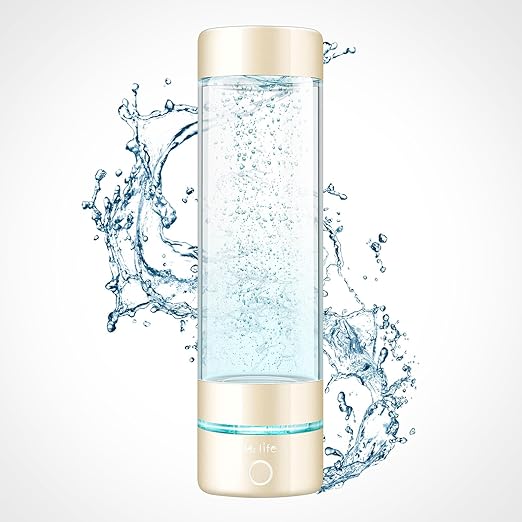 Hydrogen Sport Water Bottle, Professional Hydrogen-Rich Water Generator with SPE and PEM, 320ml 5000PPB Dual Mode Hydrogen Water Maker ionized for Travel Hiking Swimming (Gold)
