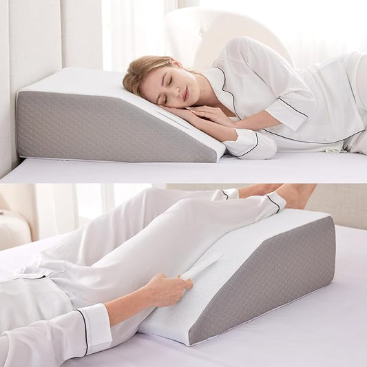 Leg Elevation Pillows for Sleeping, Memory Foam Wedge Pillow for Legs, Knee Wedge Pillow for After Surgery, Swelling, Back Pain and Circulation, Non-Slip Base, Removable Cover (6 Inch, White)