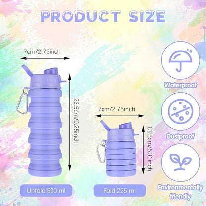 MAQUITA 4 Pcs Collapsible Water Bottles 16 oz Portable Foldable Water Bottles Silicone Leak Proof Travel Water Bottle Reusable Sports Water Bottle with Metal Clip for Camping Hiking Travel