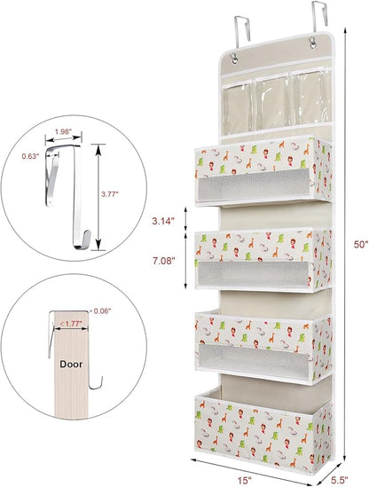 Univivi Over Door Hanging Organizer Behind Door Hanging Storage Baby Storage with 4 Large Pockets and 3 Small PVC Pockets for Cosmetics, Toys and Sundries
