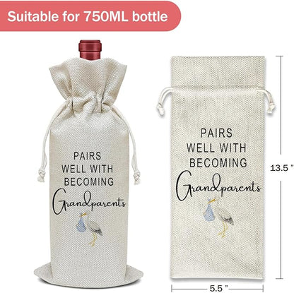 Pregnancy Announcement Wine Bag, New Grandparents Gift Funny Wine Gifts for Women Men, Party Favor Wine Champagne Gift Bag With Drawstring -05