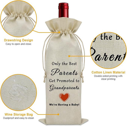Sazuwu Promoted to Grandparents Gifts Wine Bag Pregnancy Reveal Gifts for New Grandparents First Time Grandparents Gifts Wine Bottle Decoration Bag New Grandma and Grandpa Gifts from Daughter