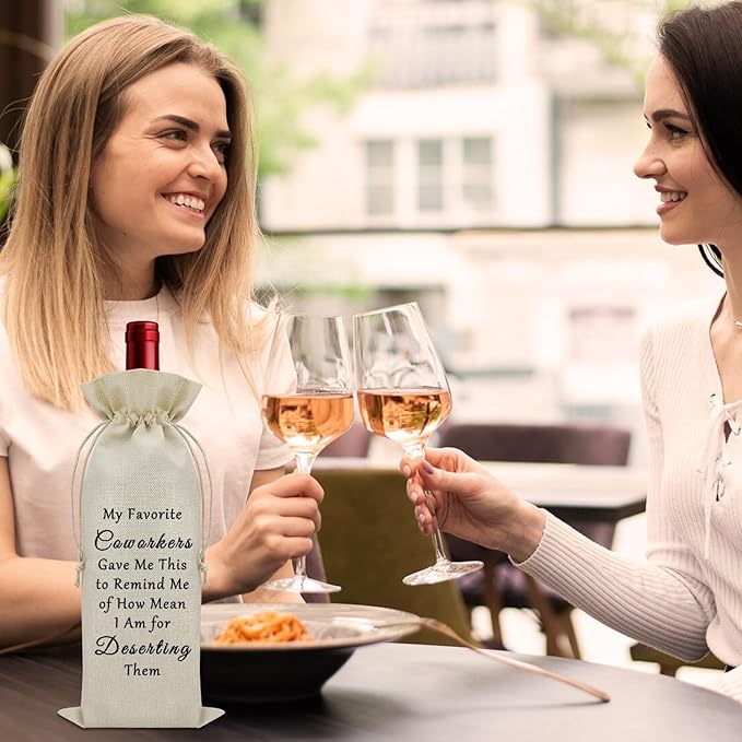 Sazuwu Funny Farewell Gifts for Coworkers Wine Bag Goodbye Gifts for Office Friends Colleague Going Away Gift Wine Bottle Decoration Bag Happy Retirement Gifts Wine Accessories Gifts for Wine Lovers