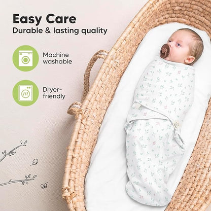 3-Pack Organic Baby Swaddle Sleep Sacks - Newborn Swaddle Sack, Ergonomic Baby Swaddles 0-3 Months, Swaddles for Newborns, Baby Sleep Sack, Baby Swaddle Blanket Wrap, Baby Essentials (Garden)