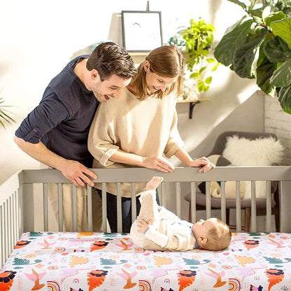 JISEN Baby Crib Sheet 1 Piece Portable Fitted Crib Sheet for Standard Crib and Toddler Mattresses Nursery Bed Decor for Boys Girls 28x52 Inch Multicolor Dinosaurs