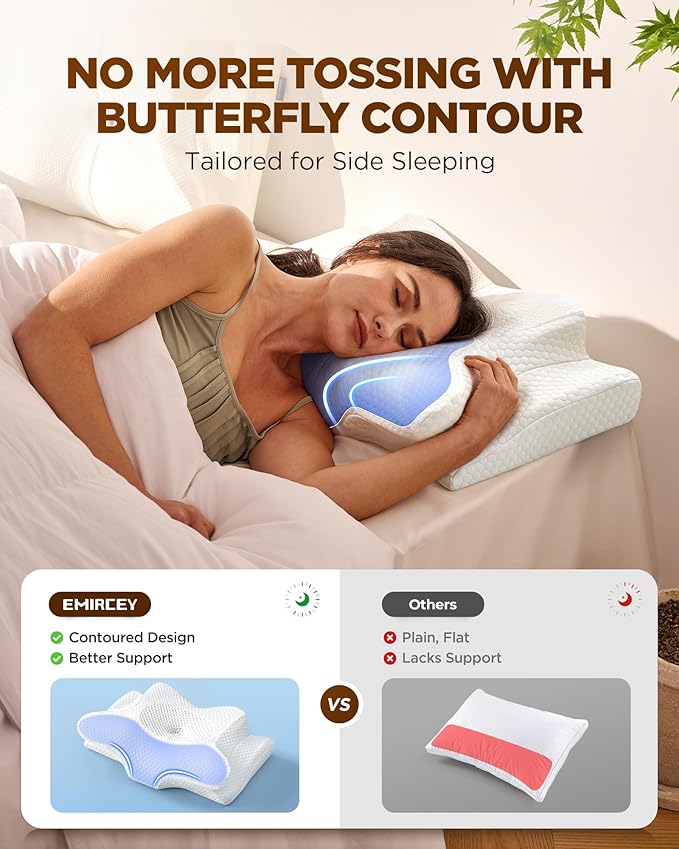 Cervical Neck Pillow for Pain Relief, Adjustable Memory Foam Pillows for Side Back Stomach Sleeper, Orthopedic Contour Bed Pillow