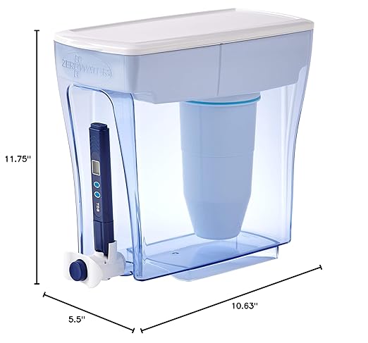 Culligan ZeroWater 20-Cup Ready-Pour 5-Stage Water Filter Dispenser with 5-Stage 0 TDS Water Filter – IAPMO Certified to Reduce Lead, Chromium, and PFOA/PFOS