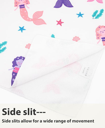 MissShorthair Kids Toddler Poncho Towels, Hooded Beach Towel for Girl&Boy, Surf Poncho Swim Changing Robe Microfiber Bath Towel for 4-6 Years Mermaid