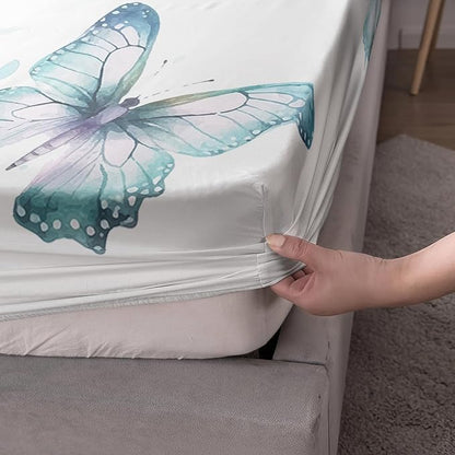AILONEN Wolf Fitted Sheet Set Full Size, Blue Tie Dye Wolf Bed Sheet Set Decor,3 Pieces Moon Wolf Sheet Set,Modern Watercolor Wolf and Butterfly Fitted Sheet with 2 Pillowcases