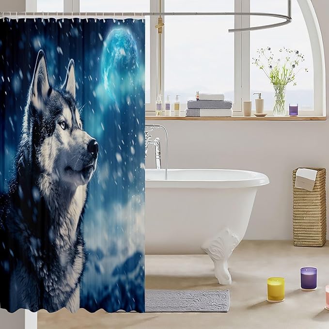 Feelyou Wolf Bathroom Shower Curtain Set Cute woles Bath Curtain Wolves Howling Shower Curtain Animal Wolves Kids Bathroom Accessories 72"x84"