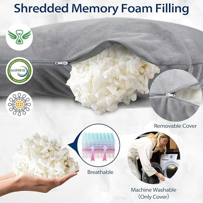 Body Pillows for Adults with Shredded Memory Foam, 65 inches Long Side Sleeper Pillow Full Body Pregnancy Pillows for Sleeping with Washable Pillowcase for Back, Hip, Knee, and Leg Relief