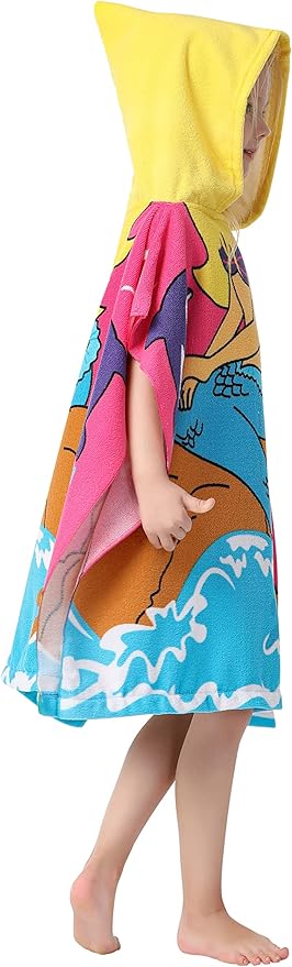 Lightweight Microfiber Hooded Beach Towel for Kids, Toddlers Bath/Pool/Swim Poncho Cover-ups Swimwear (Mermaid& Dolphin)