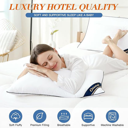 OTOSTAR Bed Pillows for Sleeping 4 Pack Standard Size Cooling Pillows Luxury Sleeping Pillow 3D Microfiber Filling Breathable Cover Soft Hotel Collection Pillows for Back Side or Stomach Sleepers