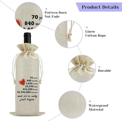 Sfodiary 70th Anniversary Wedding Gift for Wife Husband Wine Bag 70th Year Marriage Gift for Women Men Burlap Wine Wrap Bag Valentine Christmas Thanksgiving Gifts for Couples Wine Gift Bag