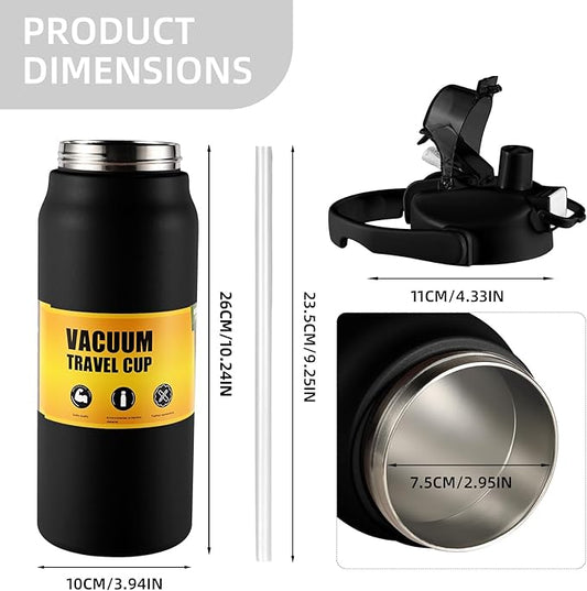 ColorSub 50oz Insulated Water Bottle With 2-in-1 Straw and Chug Leakproof Lid, BPA Free Stainless Steel Wide Mouth Sports Water Cup Flask Black