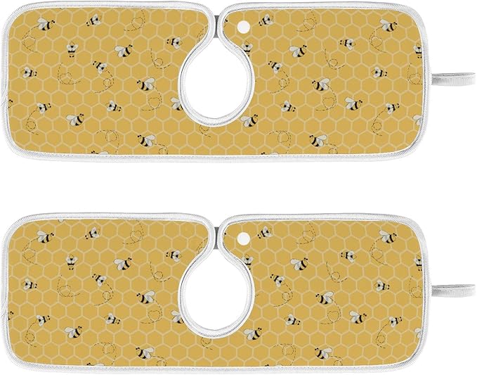 Kitchen Faucet Absorbent Mat,Bees Honey Honeycombs Water Splash Guard for Sink, Faucet Drip Catcher Thicken Sponge Microfiber Faucet Water Catcher Mat Sink Absorbent Mat for Kitchen 30x5in 2 Pack