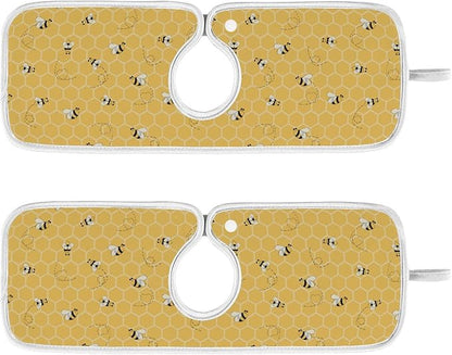 Kitchen Faucet Absorbent Mat,Bees Honey Honeycombs Water Splash Guard for Sink, Faucet Drip Catcher Thicken Sponge Microfiber Faucet Water Catcher Mat Sink Absorbent Mat for Kitchen 30x5in 2 Pack