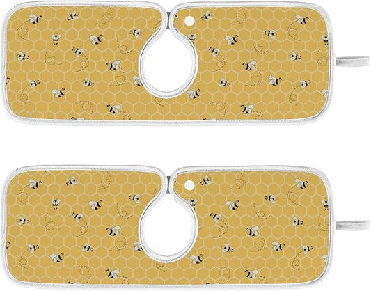 Kitchen Faucet Absorbent Mat,Bees Honey Honeycombs Water Splash Guard for Sink, Faucet Drip Catcher Thicken Sponge Microfiber Faucet Water Catcher Mat Sink Absorbent Mat for Kitchen 30x5in 2 Pack