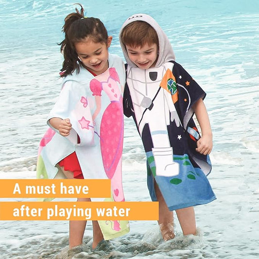 Kids Hooded Towel Bath Beach Soft Cotton Towels Girls Absorbent Pool Wrap with Hood Baby Toddler Poncho Robe(Princess,3-4Years/Height:33"-43")