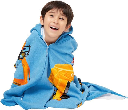 Hooded Towel for Toddlers 5-12 Years Boys Girls Kids Bath Pool Beach Towel Wrap Extra Large Soft Absorbent Beach Poncho(Construction site XL)