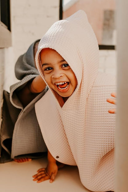 Hooded Towel for Kids | Snaps into a Poncho | Organic Cotton Waffle | Lightweight and Absorbent | Bath, Beach, and Pool | Multiple Colors | (Medium (3-6 Yrs), Cherry Blossom)