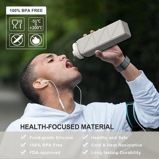 Collapsible Water Bottles, Silicone Foldable Portable Water Bottle 610ml, Lightweight Reusable Leakproof for Travel Camping Hiking Cycling Yoga Sports Outdoor