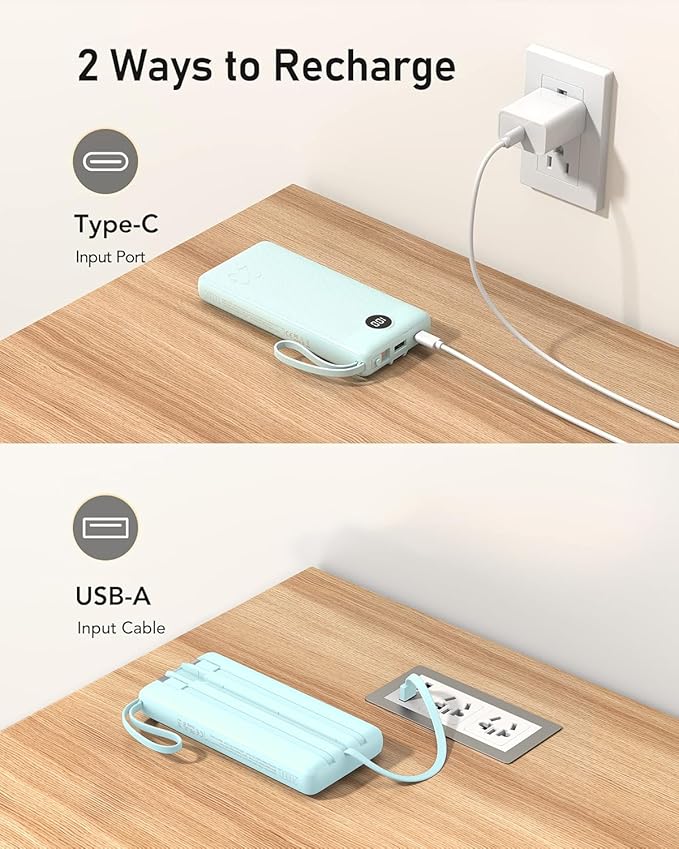 VEEKTOMX Portable Charger with Built-in Cables, 20000mAh Power Bank for iPhone, Fast Charging USB C Battery Pack, Travel Essentials Powerbank Compatible with iPhone 15/14/13, Samsung, Android, etc