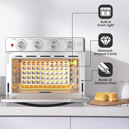 Geek Chef 25 QT Extra Large Air Fryer, Convection Toaster Oven with 6 Slice Toast, Bake, Roast, Pizza, Stainless Steel