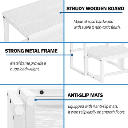 LIANTRAL Step Stools for Adults Kids, 3 in1 Heavy Duty Sturdy Two Step Stool, Supports Up to 500lb, Wooden Board Metal Frame, Foot Stool for High Bed Kitchen Bathroom - White