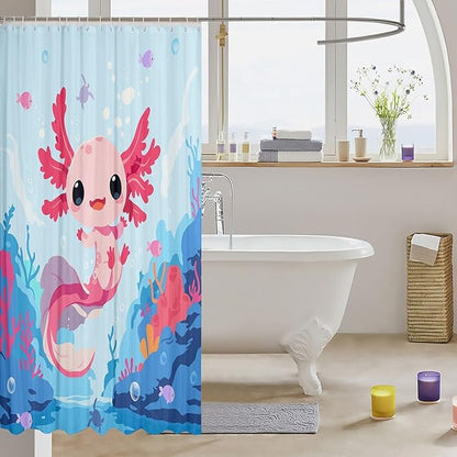 Feelyou Boys Girls Cute Axolotl Bath Curtain Ocean Sealife Shower Curtain Kids Cartoon Salamander Bathroom Shower Curtain Set Kawaii Teens Bathroom Accessories Room Decor 72"x72"