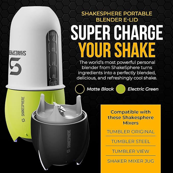 SHAKESPHERE Tumbler: Protein Shaker Bottle and Smoothie Cup, 24 oz - Bladeless Blender Cup Purees Raw Fruit with No Blending Ball - Drink Powder Mix Shake Mixer for Pre Workout, Gym (Matte Black)
